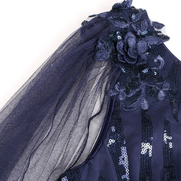 NavyBlue, Boat Neck, Long Cloak,  Sequined/ Mesh Merm… - Picture 14 of 16